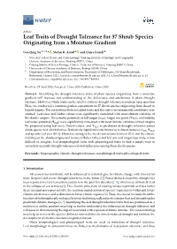 Leaf Traits of Drought Tolerance for 37 Shrub Species Originating from a Moisture Gradient