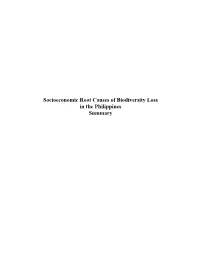 Socioeconomic Root Causes of Biodiversity Loss in the Philippines Summary Introduction