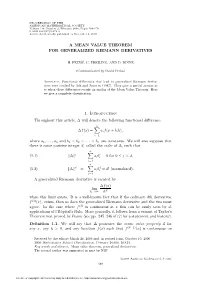 A Mean Value Theorem for Generalized Riemann Derivatives