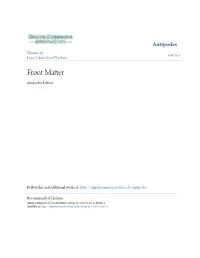 Front Matter Antipodes Editors