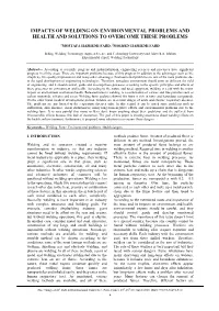 Impacts of Welding on Environmental Problems and Health and Solutions to Overcome These Problems