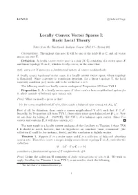 Locally Convex Vector Spaces I: Basic Local Theory