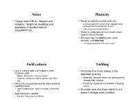 Notes Plasticity Yield Criteria Yielding