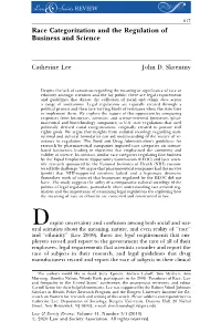 Race Categorization and the Regulation of Business and Science