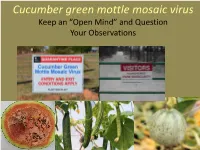 Cucumber Green Mottle Mosaic Virus Keep an “Open Mind” and Question Your Observations Disease Cycle 2