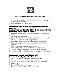 WHAT to BRING to WILDERNESS ADVENTURE TREK CAMPUS