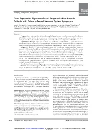 Gene Expression Signature–Based Prognostic Risk Score in Patients with Primary Central Nervous System Lymphoma