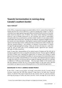 Towards Harmonization in Naming Along Canada's Southern Border