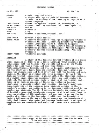Dialogue Writing: Analysis of Student-Teacher Interactive Writing in the Learning of English As a Second Language