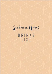 Drinks List Drinks Menu