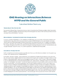 OAG Hearing on Interactions Between NYPD and the General Public Submitted Written Testimony