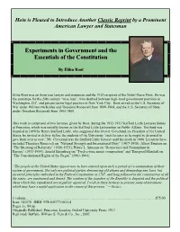 Experiments in Government and the Essentials of the Constitution