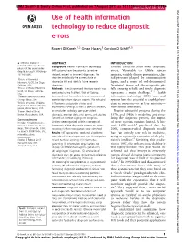 Use of Health Information Technology to Reduce Diagnostic Errors