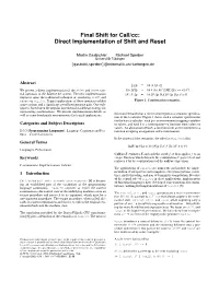 Final Shift for Call/Cc: Direct Implementation of Shift and Reset