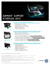 Airprint™ Support Schedule-2010