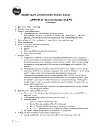 Boulder County Clerk & Recorder Elections Division SUMMARY of Logic and Accuracy Test (LAT)