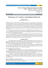 Performance of C.I Engine by Using Biodiesel-Mahua Oil