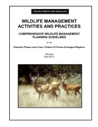 Wildlife Management Activities and Practices