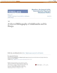A Selected Bibliography of Solukhumbu and the Sherpa