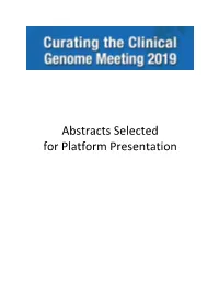 Abstracts Selected for Platform Presentation
