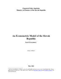 An Introduction to an Econometric Model of the Slovak Republic