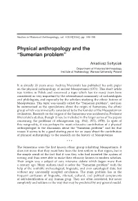 Physical Anthropology and the “Sumerian Problem”