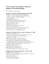 Texas Geometry and Topology Conference Summary of Previous Meetings
