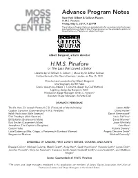 Advance Program Notes New York Gilbert & Sullivan Players H.M.S