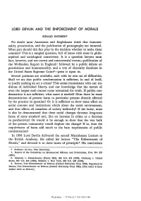 Lord Devlin and the Enforcement of Morals