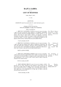 Rajya Sabha —— List of Business