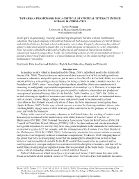 Towards a Framework for a Critical Statistical Literacy in High School Mathematics
