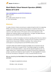 World Mobile Virtual Network Operators (MVNO)