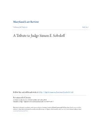 A Tribute to Judge Simon E. Sobeloff