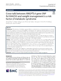 Cross-Talk Between ANGPTL4 Gene SNP Rs1044250 and Weight