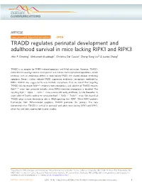 TRADD Regulates Perinatal Development and Adulthood Survival in Mice Lacking RIPK1 and RIPK3