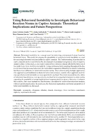 Using Behavioral Instability to Investigate Behavioral Reaction Norms in Captive Animals: Theoretical Implications and Future Perspectives