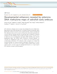 Developmental Enhancers Revealed by Extensive DNA Methylome Maps of Zebrafish Early Embryos