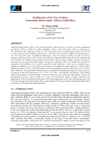 Stabilization of the New Oxidizer Ammonium Dinitramide (ADN) in Solid Phase