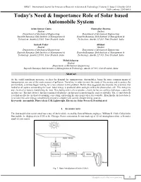Today's Need & Importance Role of Solar Based Automobile System