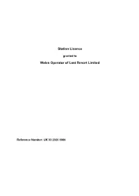 Wales Operator of Last Resort Limited- Station Licence Updated 15 Feb 2021