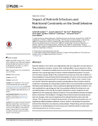 Impact of Helminth Infections and Nutritional Constraints on the Small Intestine Microbiota