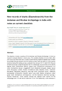New Records of Sharks (Elasmobranchii) from the Andaman and Nicobar Archipelago in India with Notes on Current Checklists