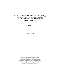 Particulate Matter (Pm )2.5 Speciation Guidance Document