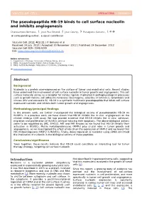 The Pseudopeptide HB-19 Binds to Cell Surface Nucleolin and Inhibits Angiogenesis