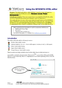 Using the WYSIWYG HTML Editor