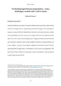 Evaluating Legal Literacy Programmes – Aims, Challenges, Models and a Call to Action