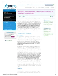 Identifying Learning Disabilities in the Context of Response to Intervention