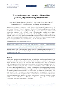 A Revised Annotated Checklist of Louse Flies (Diptera, Hippoboscidae) from Slovakia