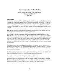 A Summary of Operator Overloading Basic Idea