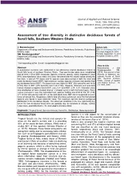 Assessment of Tree Diversity in Distinctive Deciduous Forests of Suruli Falls, Southern Western Ghats